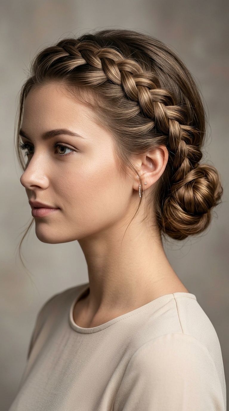 Side Dutch Braid to Low Bun