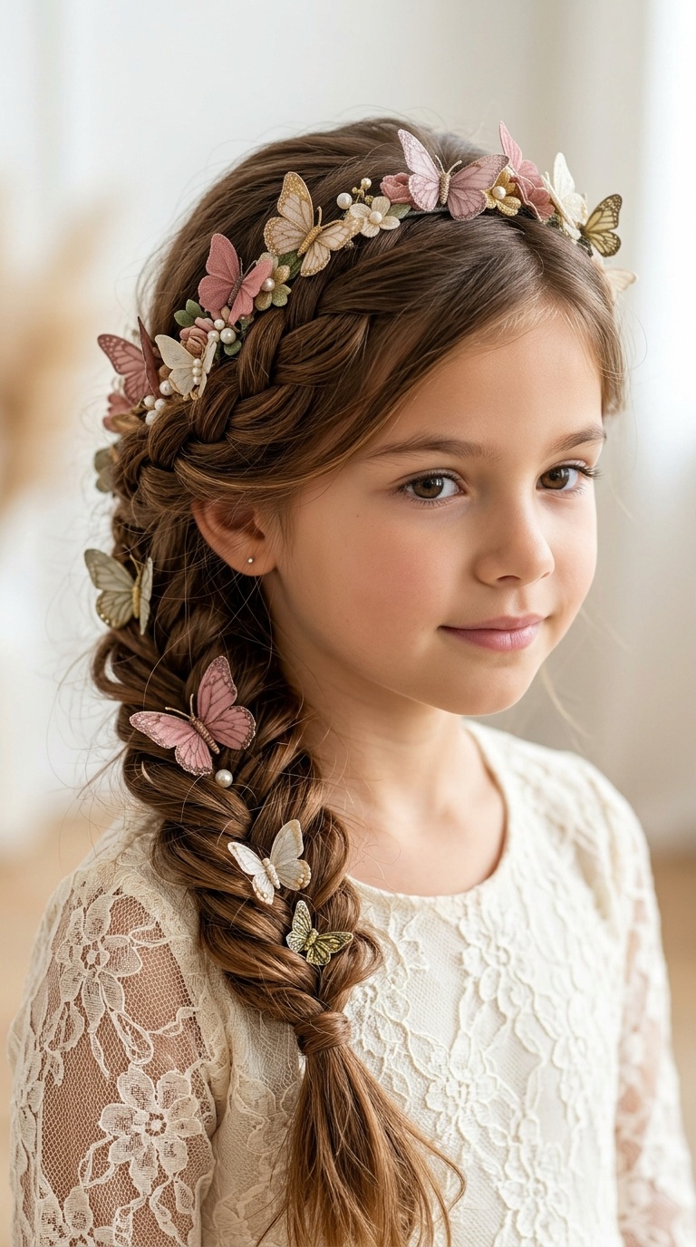 Side Fishtail Braid with a Butterfly Crown