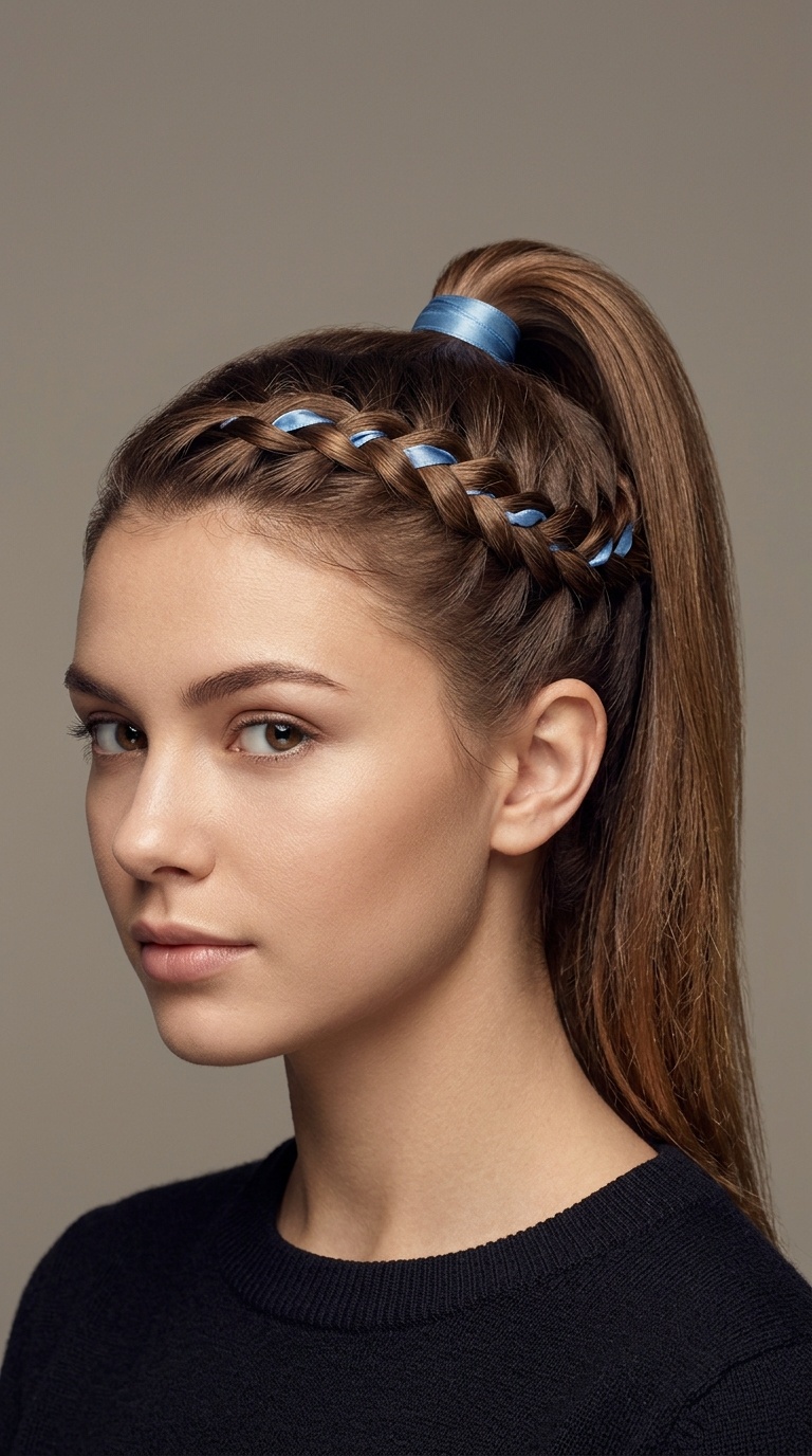 Side Lace Braid into a Sleek High Pony