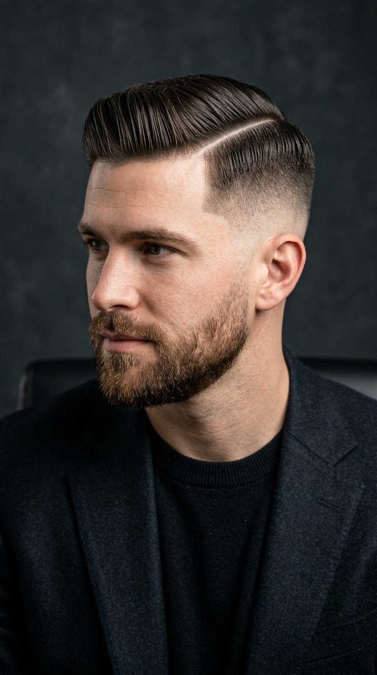 Side Part Fade with Hard Line