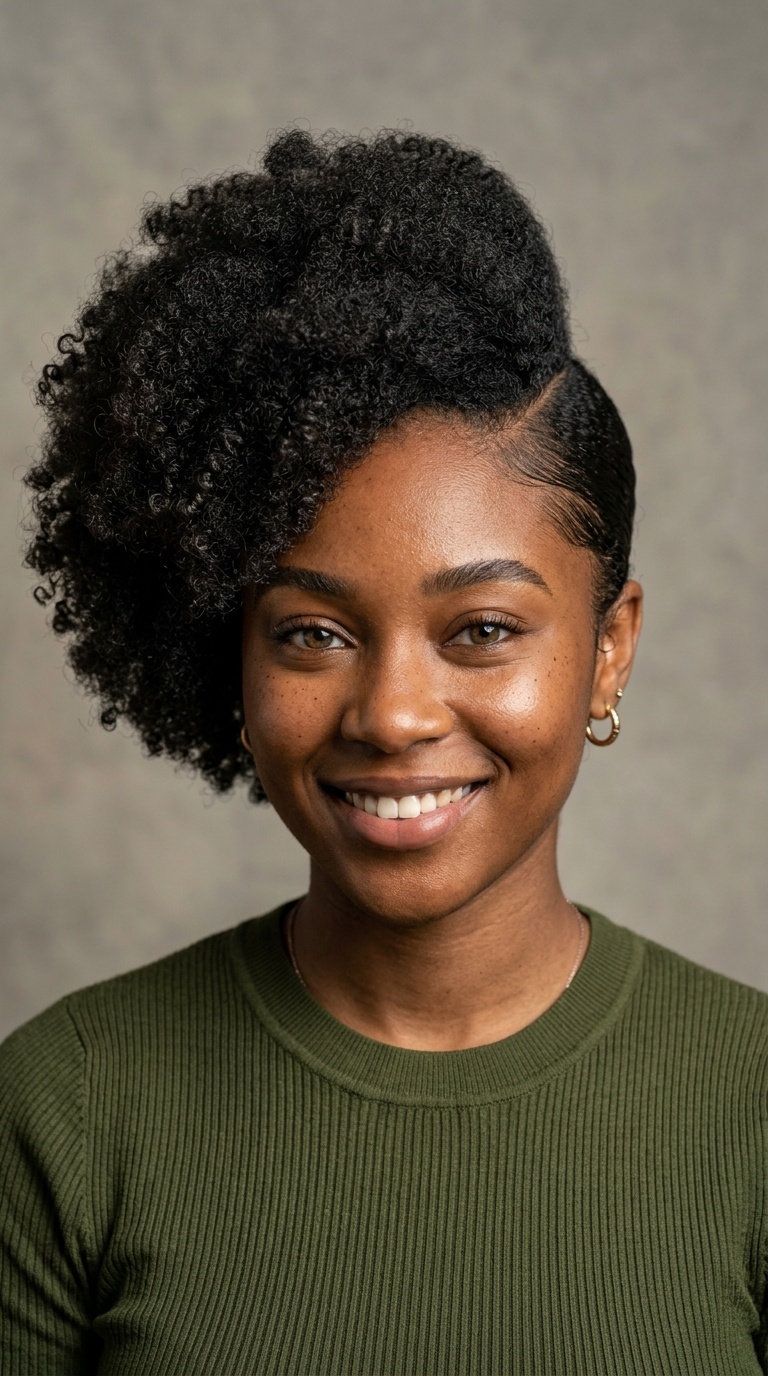 Side-Parted Afro Puffs