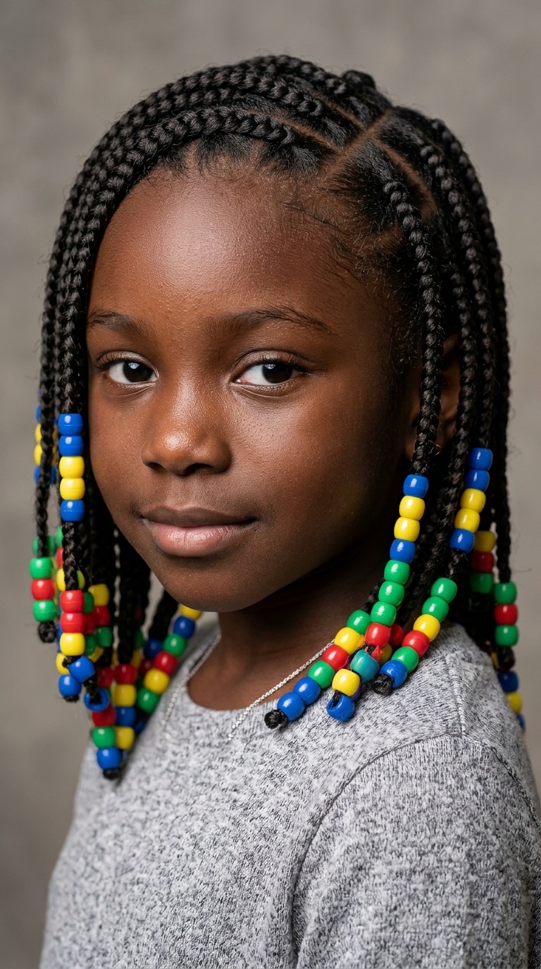 Side-Parted Braids with Alternating Color Beads
