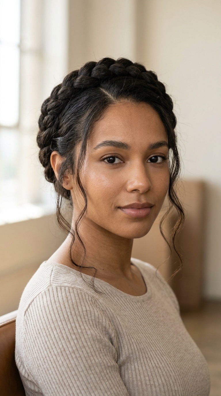 Side-Parted Halo Braid with Loose Tendrils