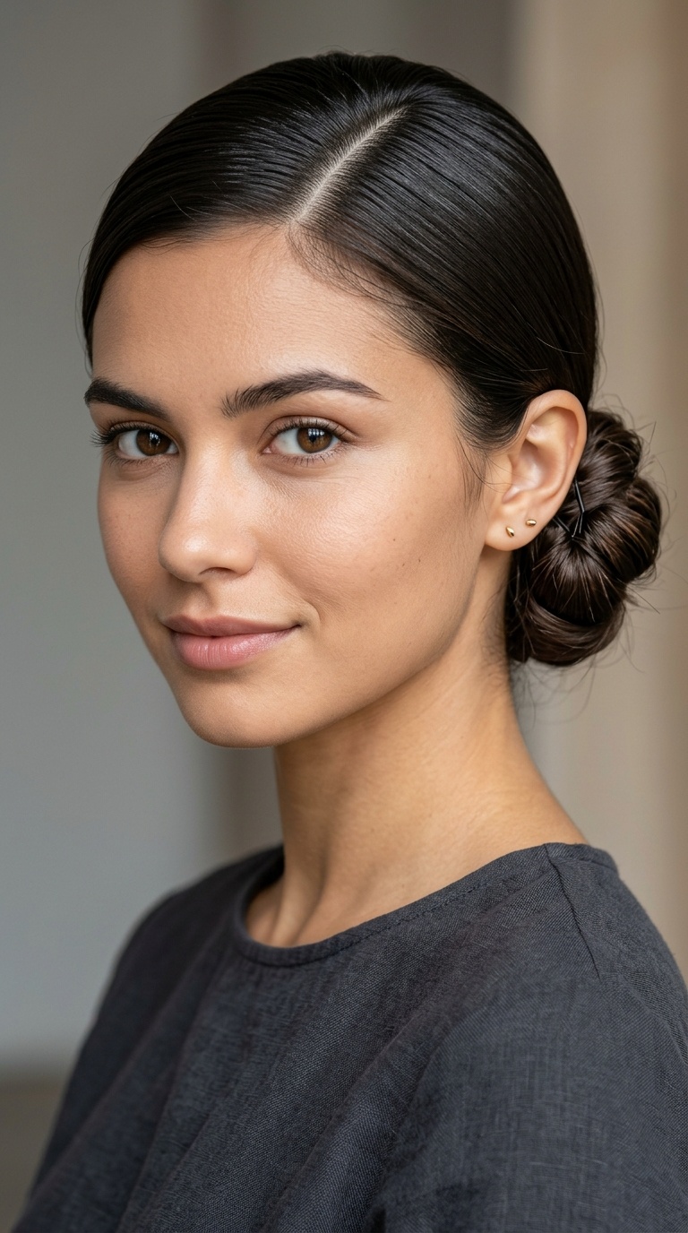 Side-Parted Sleek Low Bun