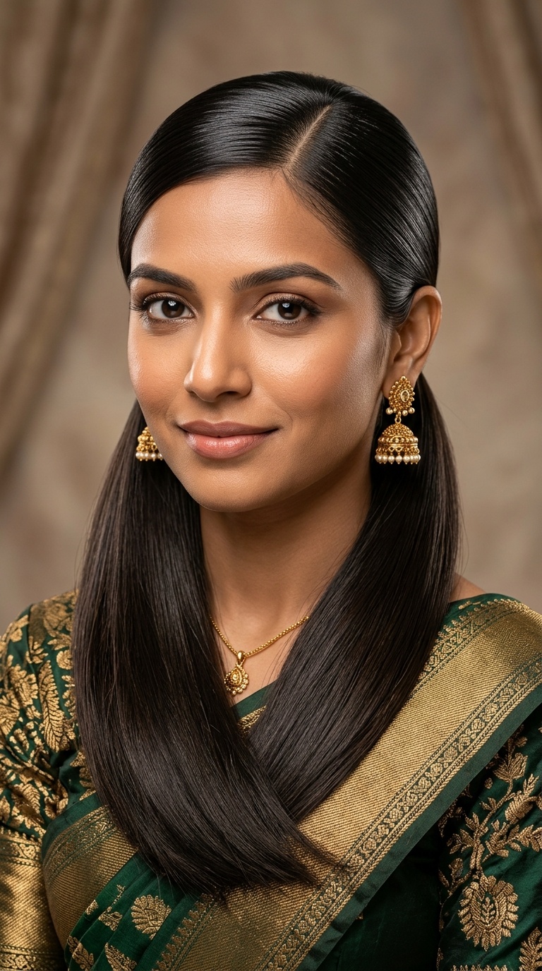 Side-Parted Sleek Ponytail