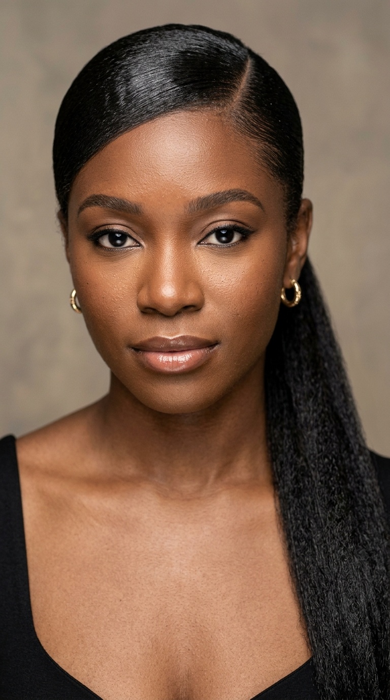 Side-Parted Sleek Ponytail
