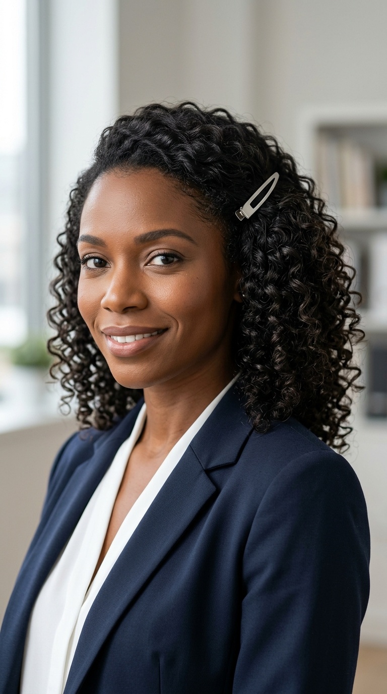 Side-Pinned Curls with Minimalist Barrette