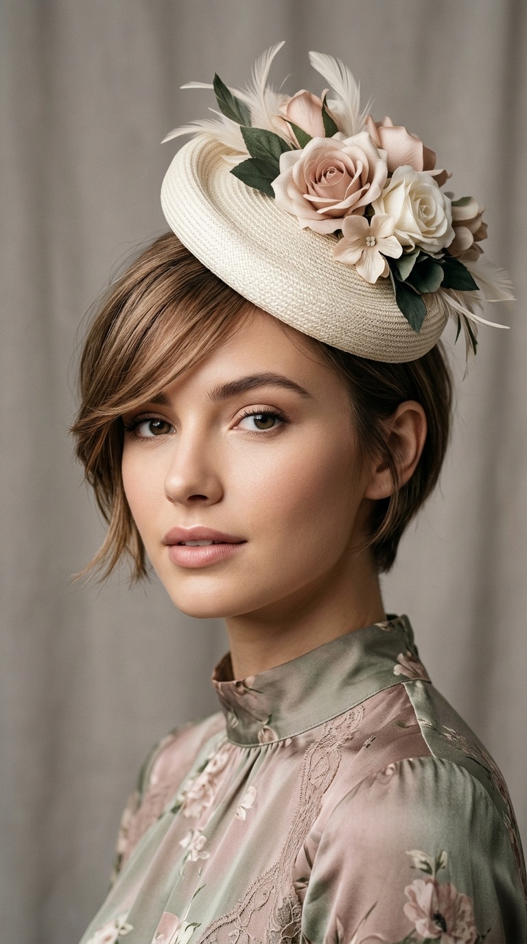 Side-Swept Bangs with Percher Hat
