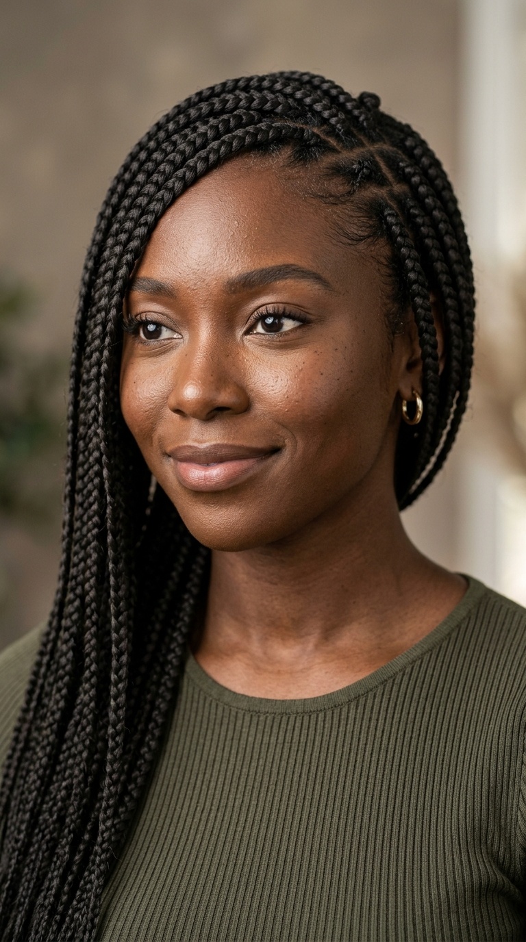 Side-Swept Box Braids