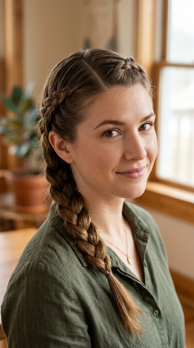 Side-Swept Braid with a Triangular Part