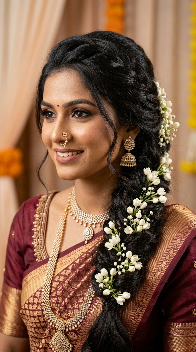 Side-Swept Braid with Jasmine Buds