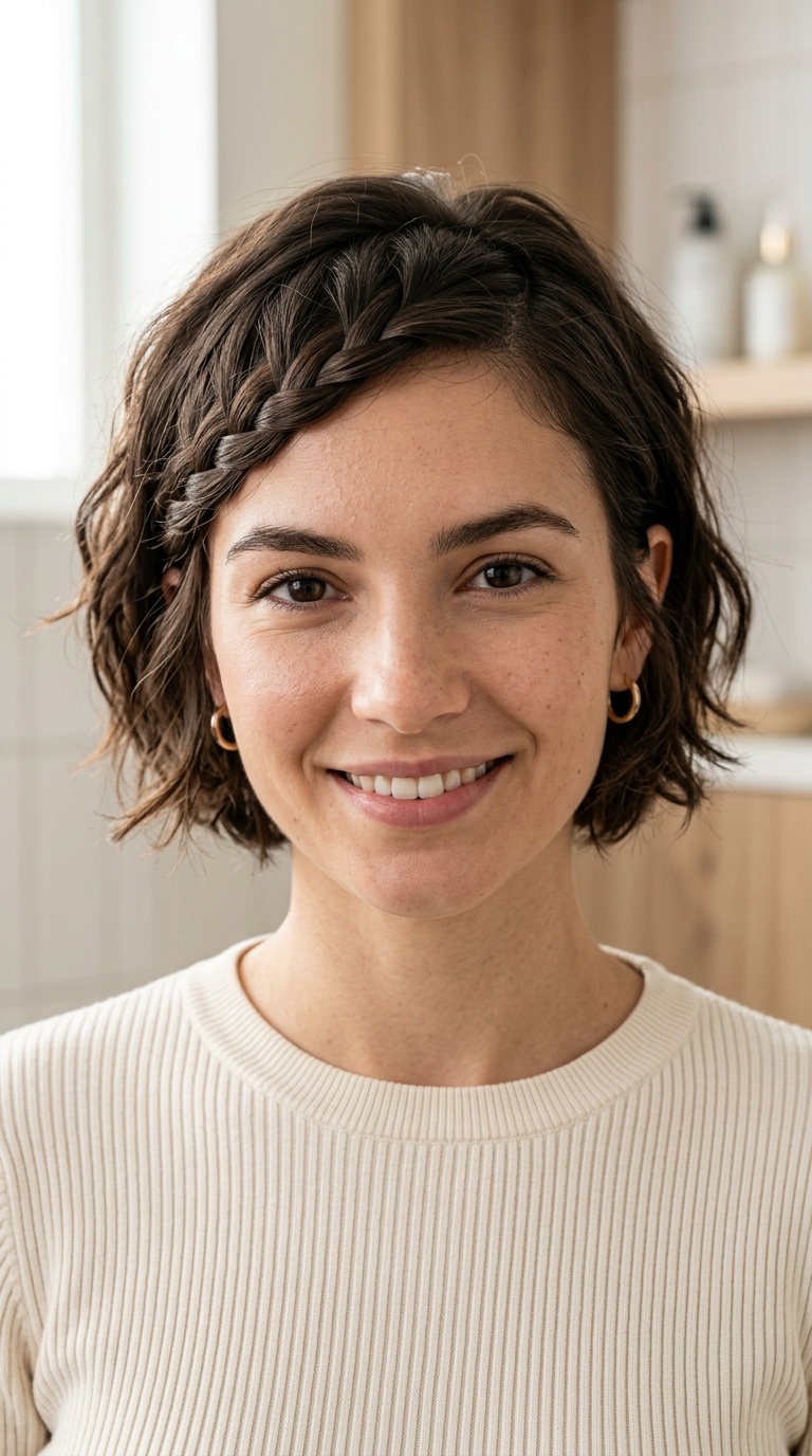 Side-Swept Braided Bangs