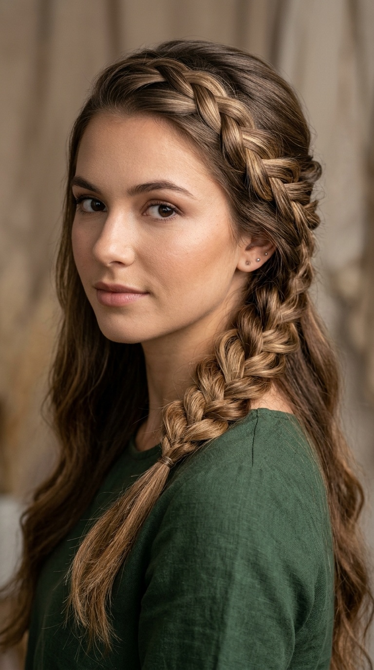 Side-Swept Braided Half-Up Look