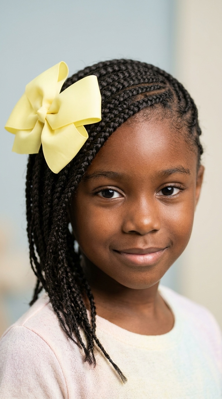 Side-Swept Braids with Lemon Yellow Bow