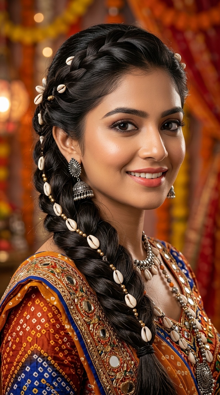 Side-Swept Braids with Shell Details