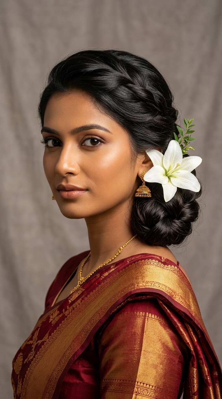 Side-Swept Bun with Single Lily