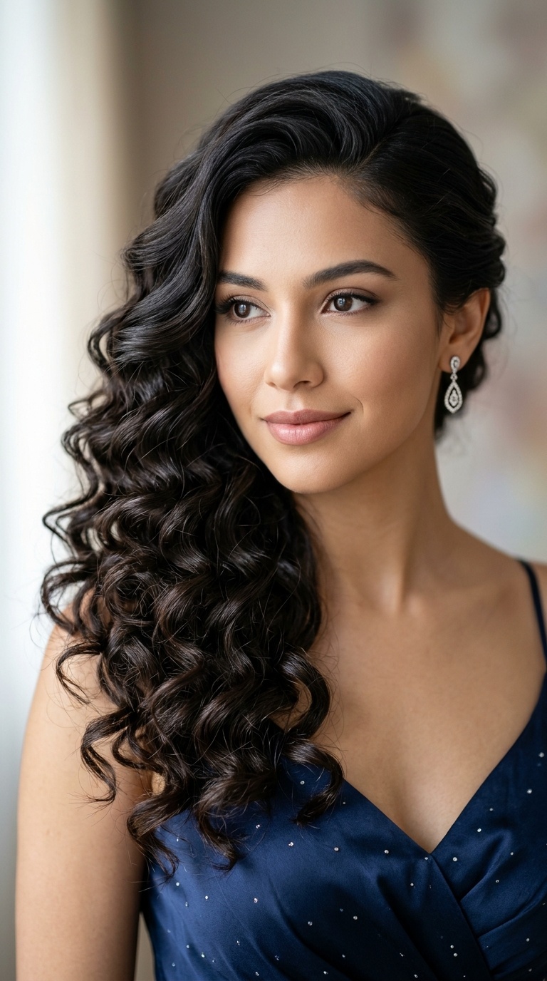 Side-Swept Cascading Curls