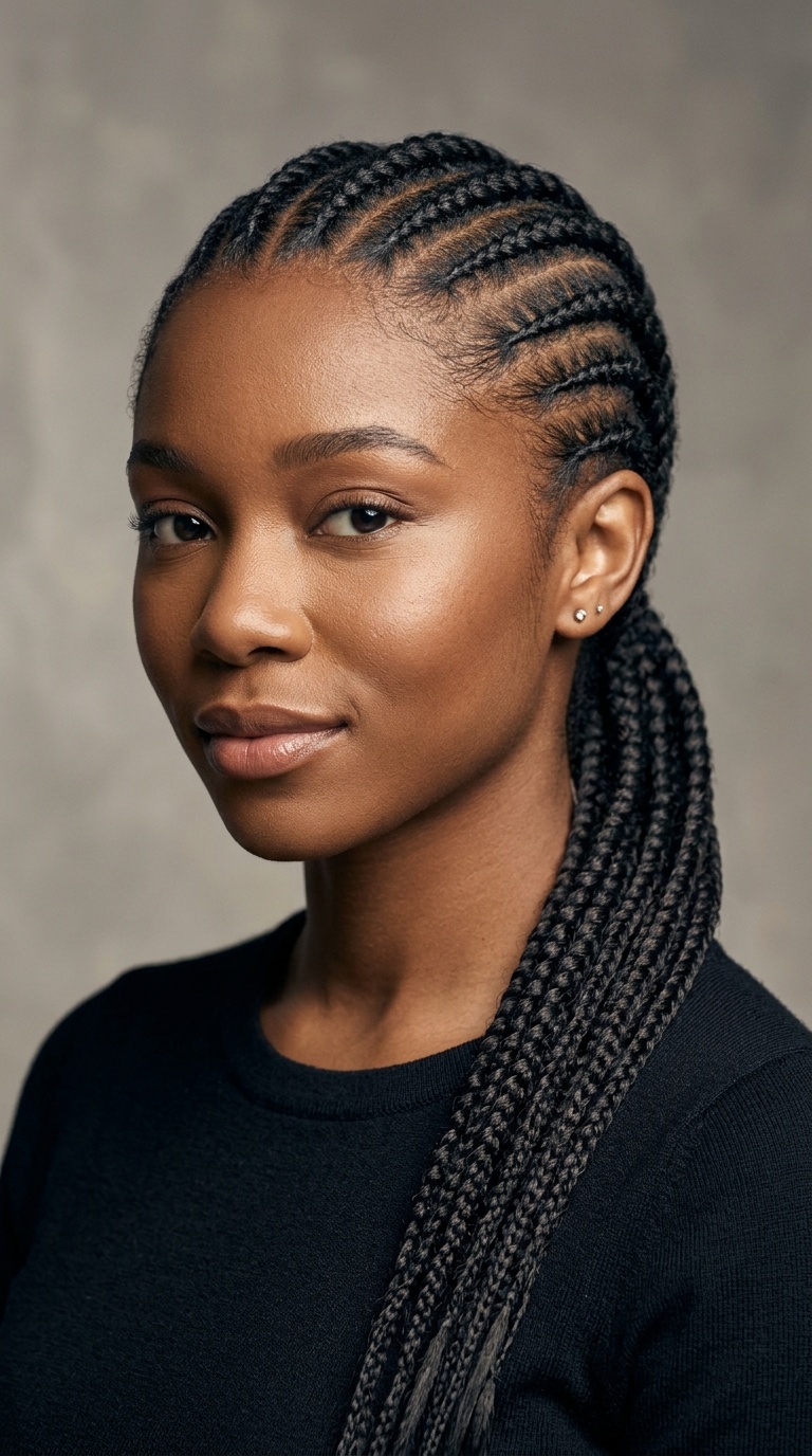 Side-Swept Cornrow Ponytail