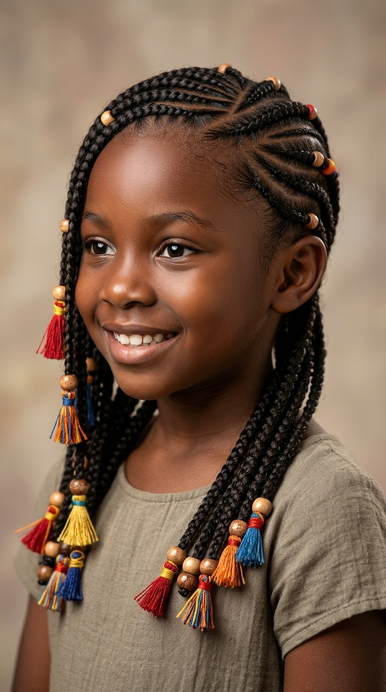 Side-Swept Cornrows with Tassels