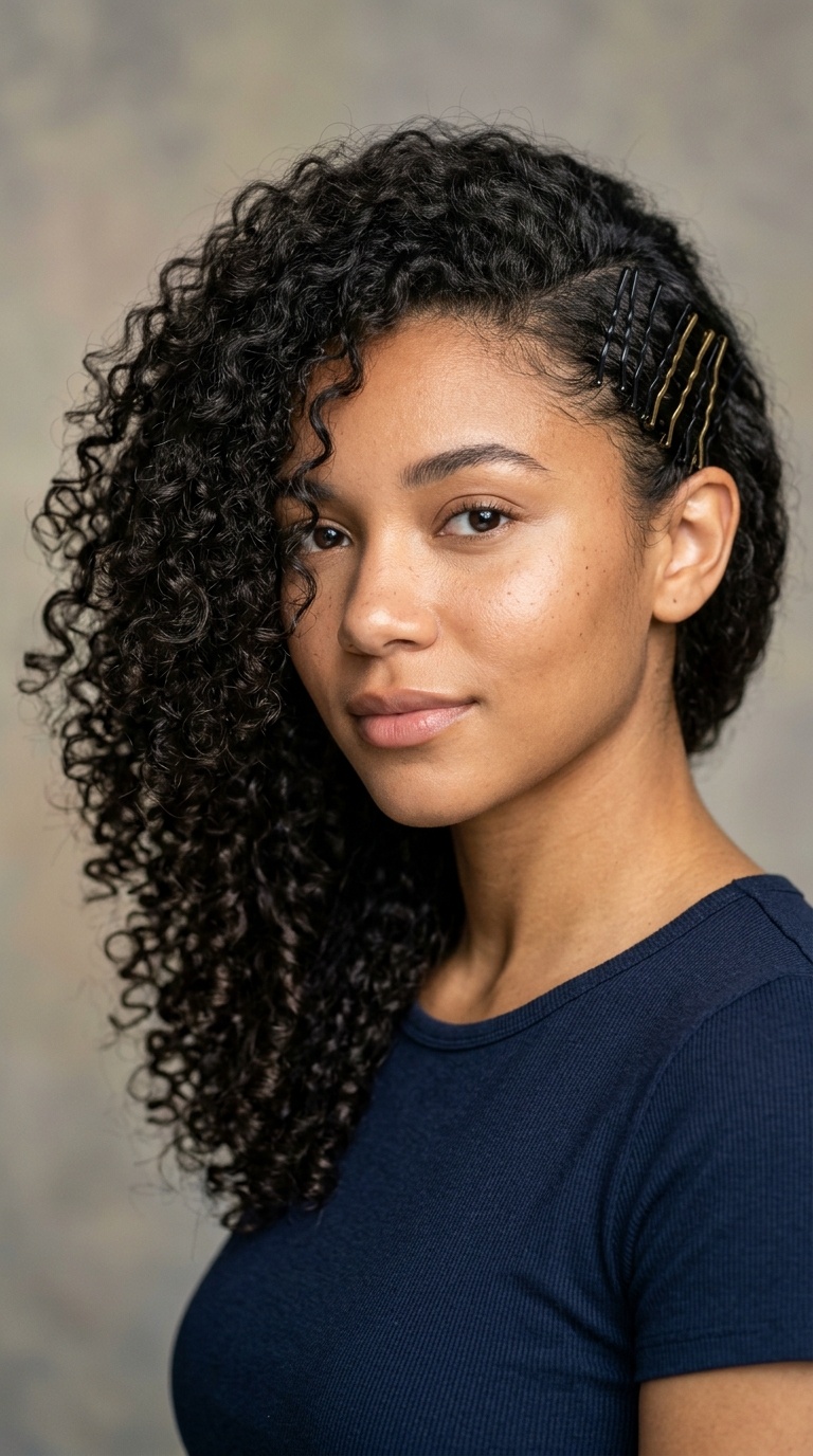 Side-Swept Curls with Bobby Pins