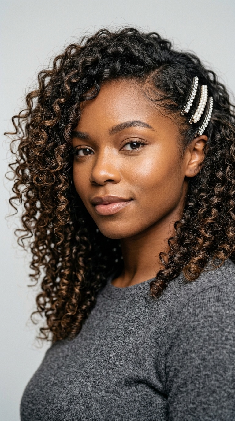 Side-Swept Curls with Decorative Clips