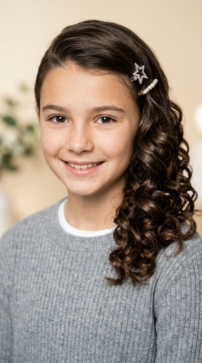 Side-Swept Curls with Decorative Clips