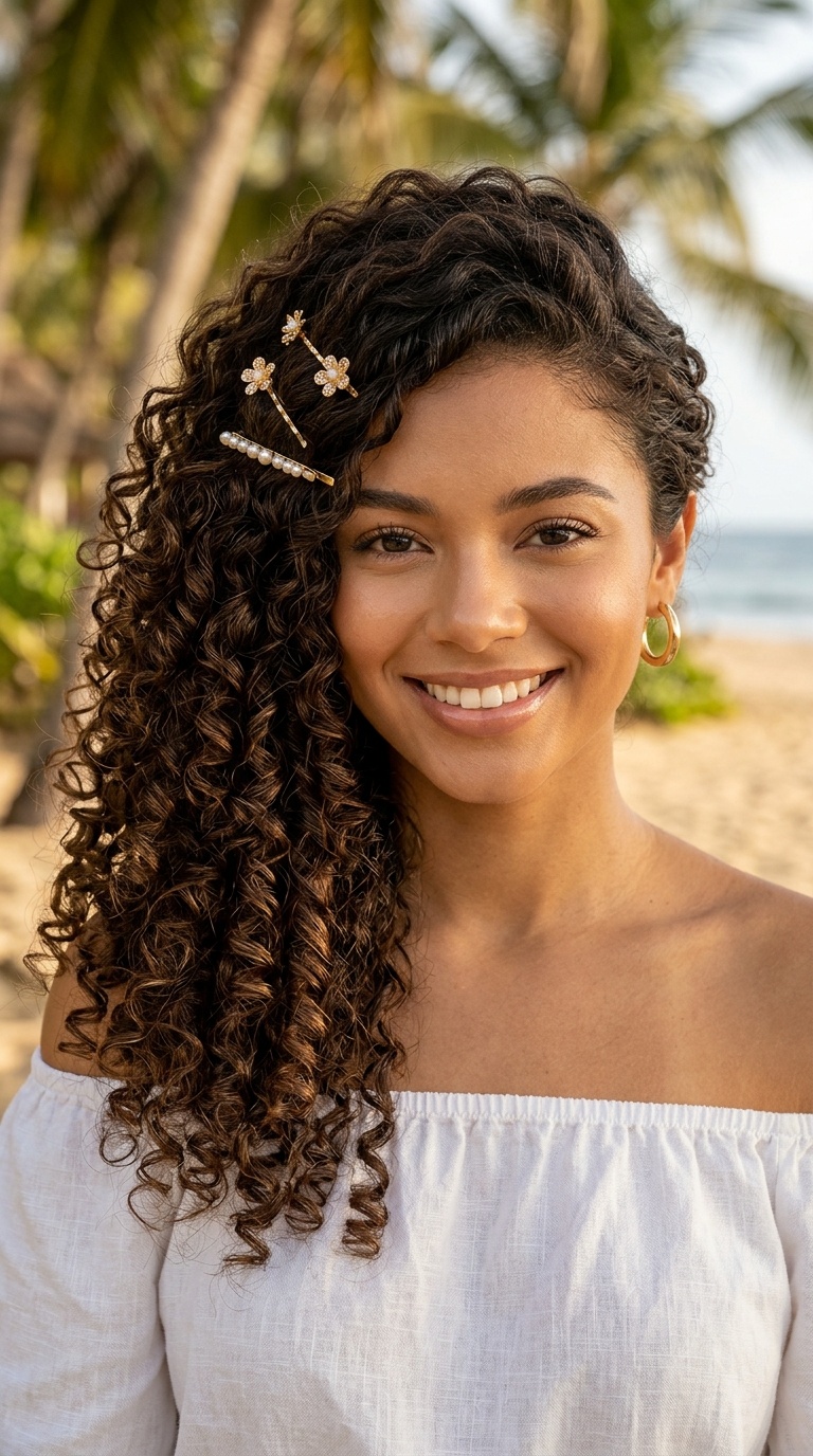 Side-Swept Curls with Decorative Pins