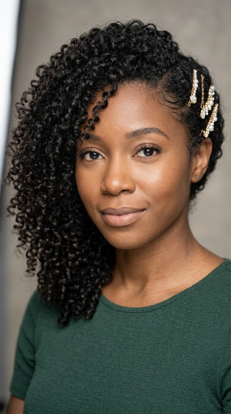 Side-Swept Curls with Decorative Pins