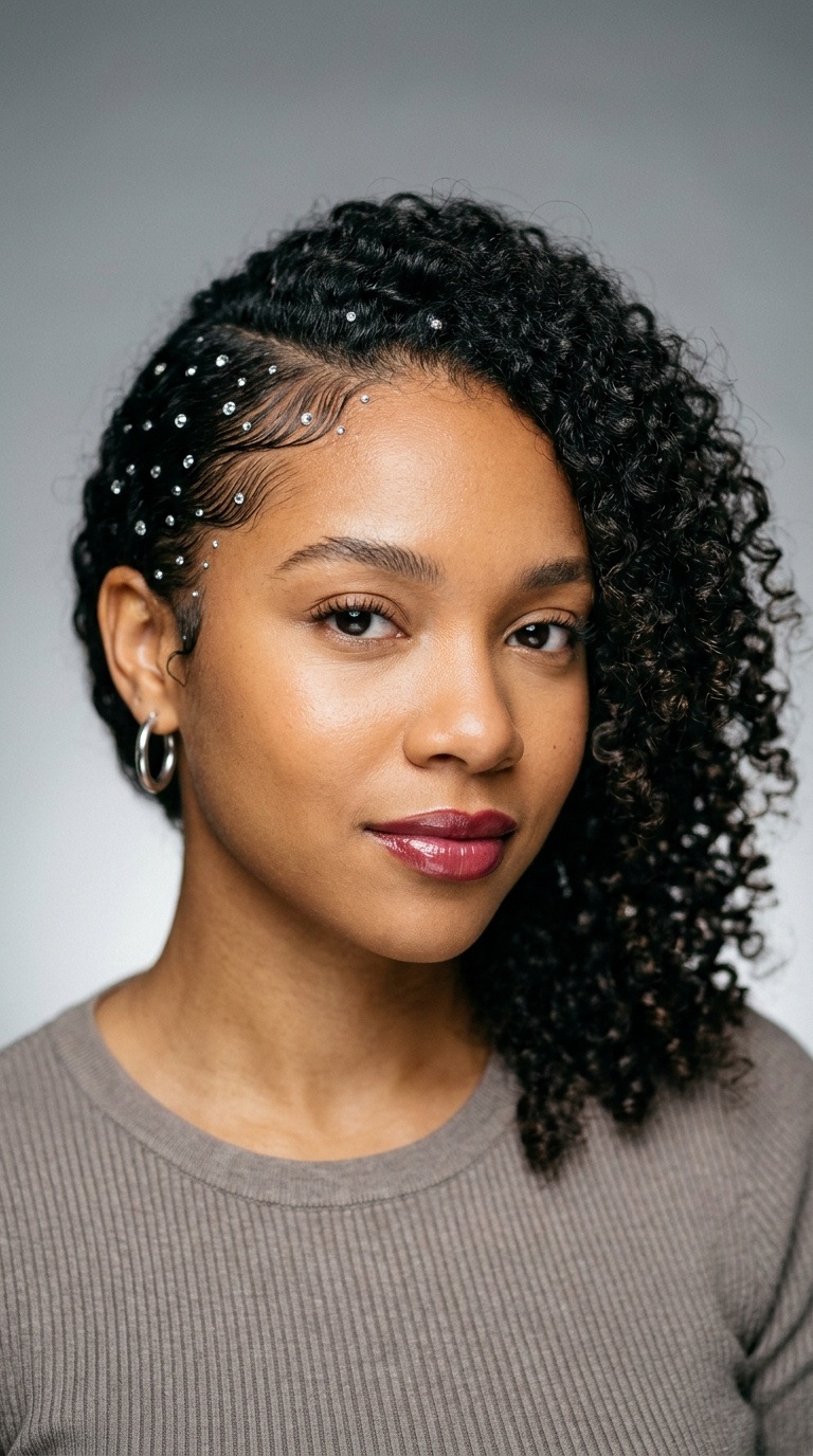 Side-Swept Curls with Gemstone Edges
