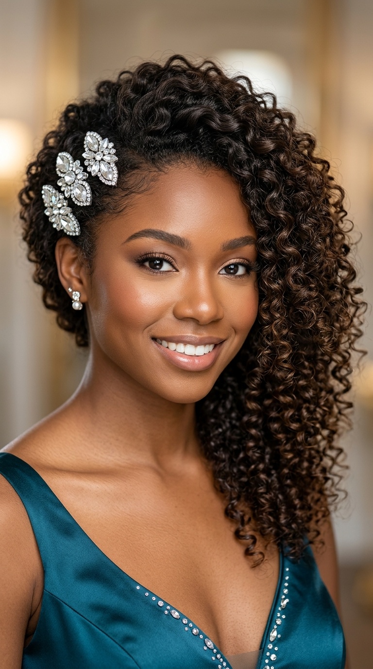 Side-Swept Curls with Jeweled Clips