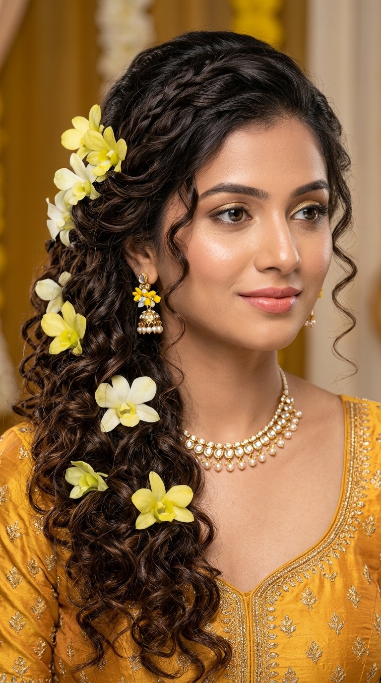 Side-Swept Curls with Orchid Clips