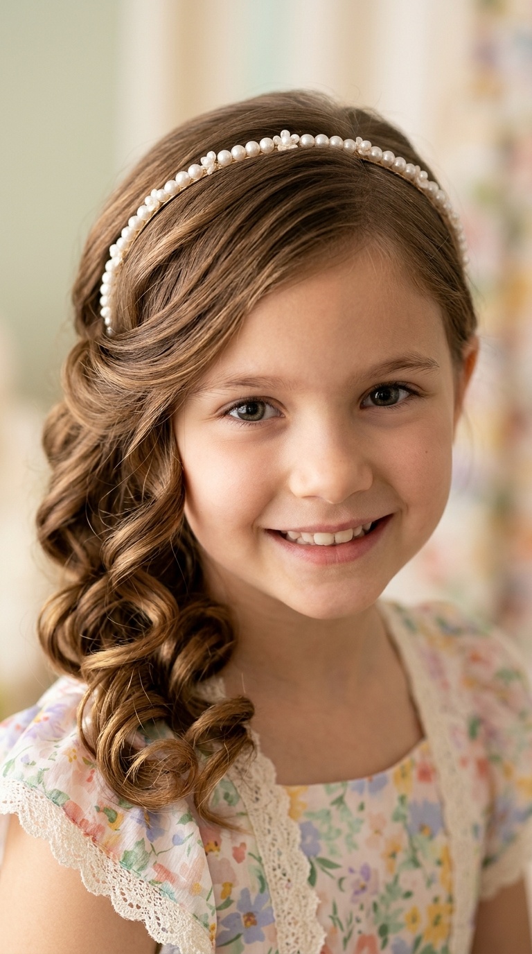 Side-Swept Curls with Pearl Headband