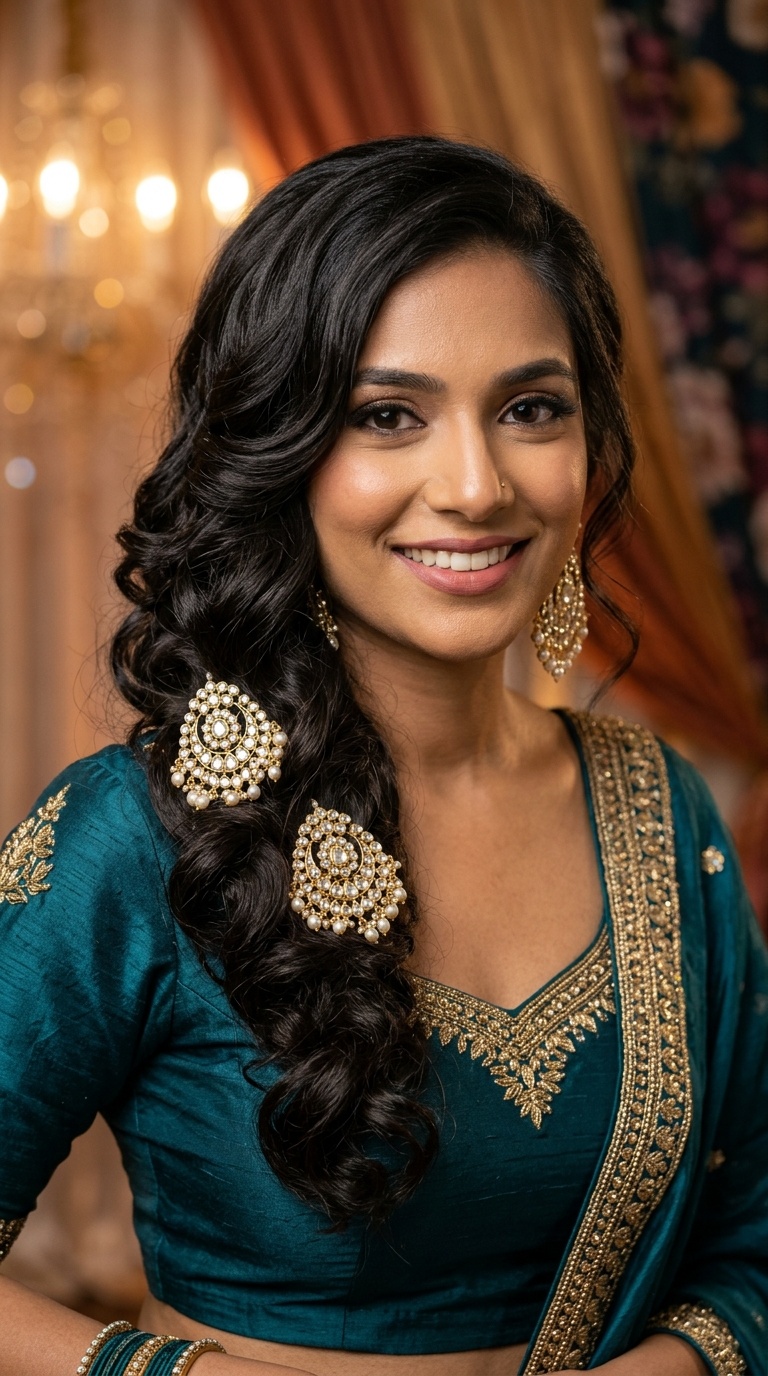 Side-Swept Curls with Polki Clips