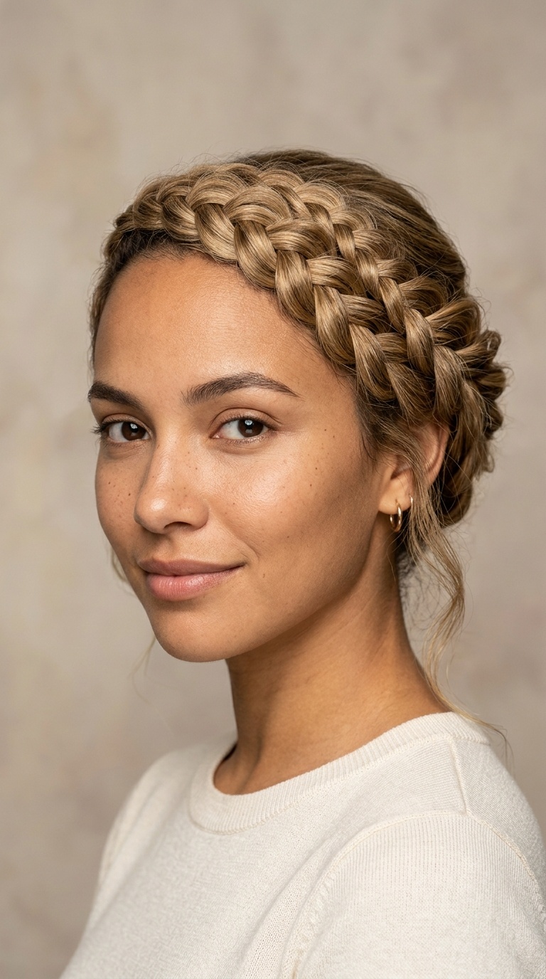 Side-Swept Dutch Braid Crown