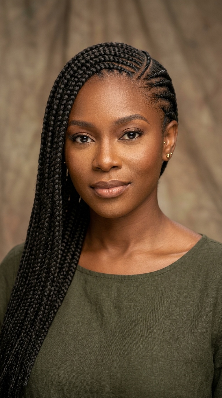 Side-Swept Feed-in Braids