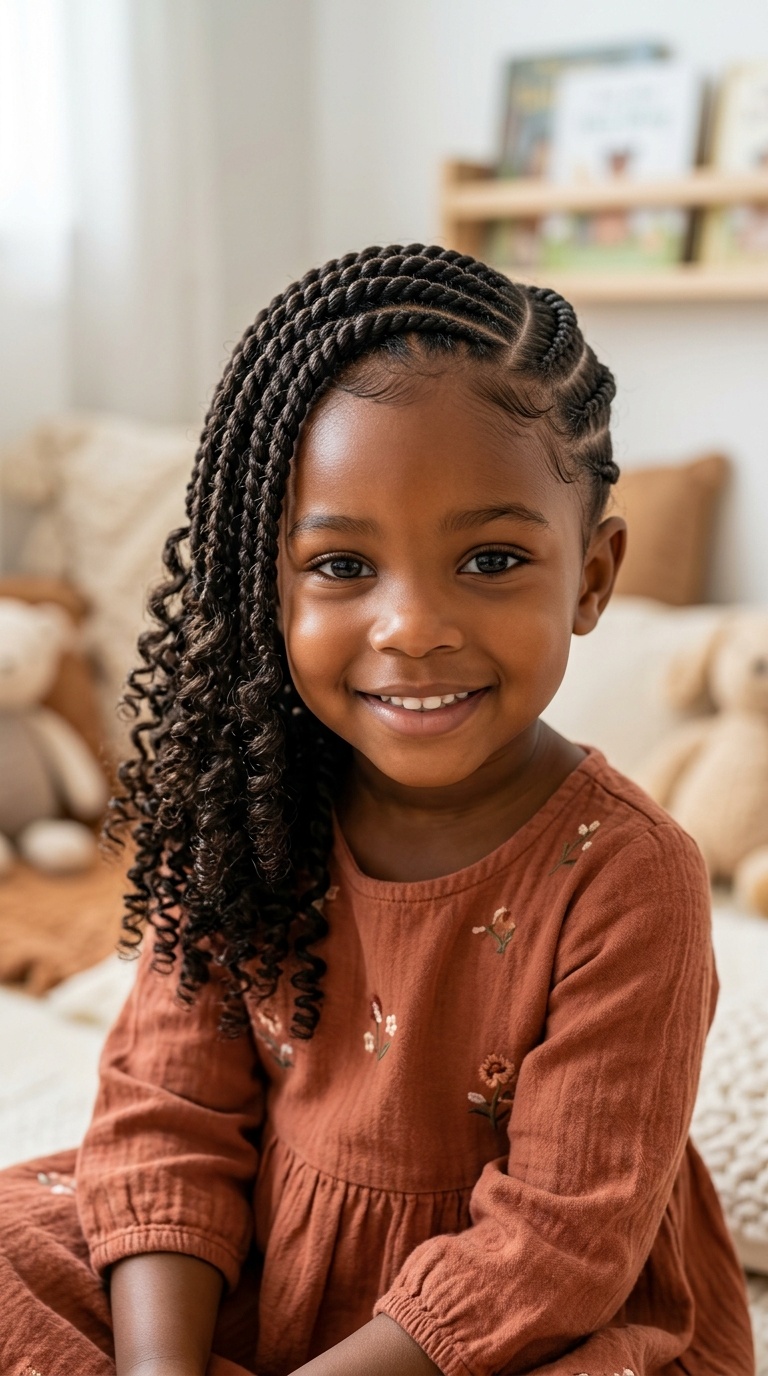 Side-Swept Flat Twists with Curls