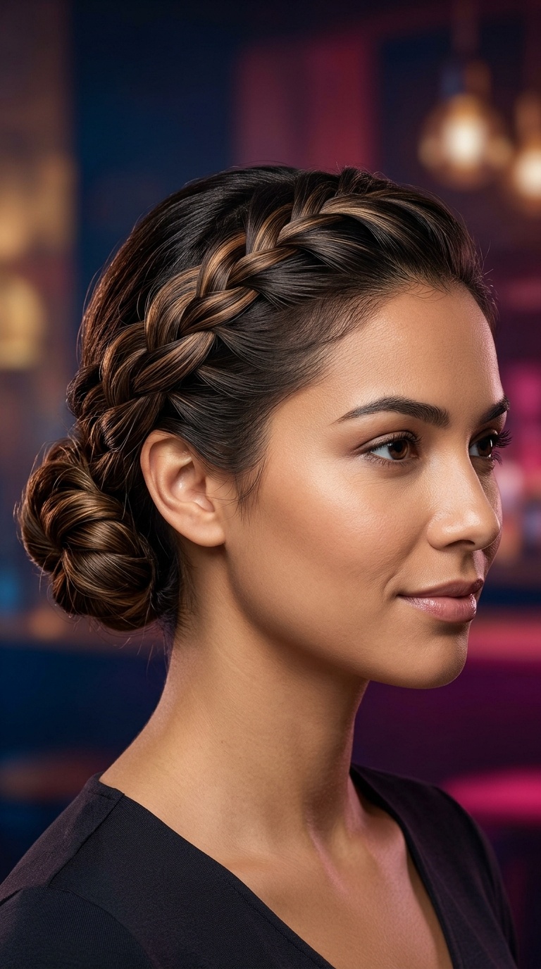 Side-Swept French Braid into a Bun