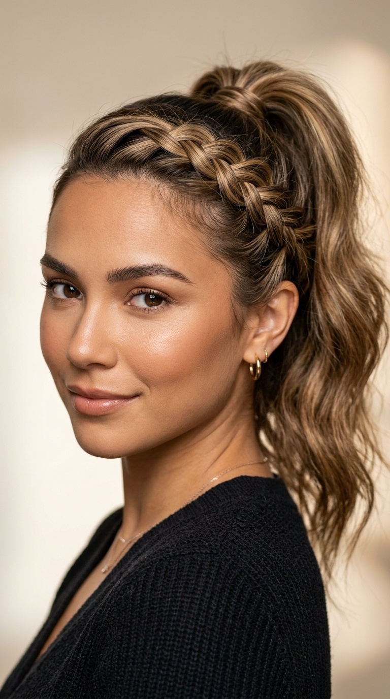 Side-Swept French Braid Ponytail