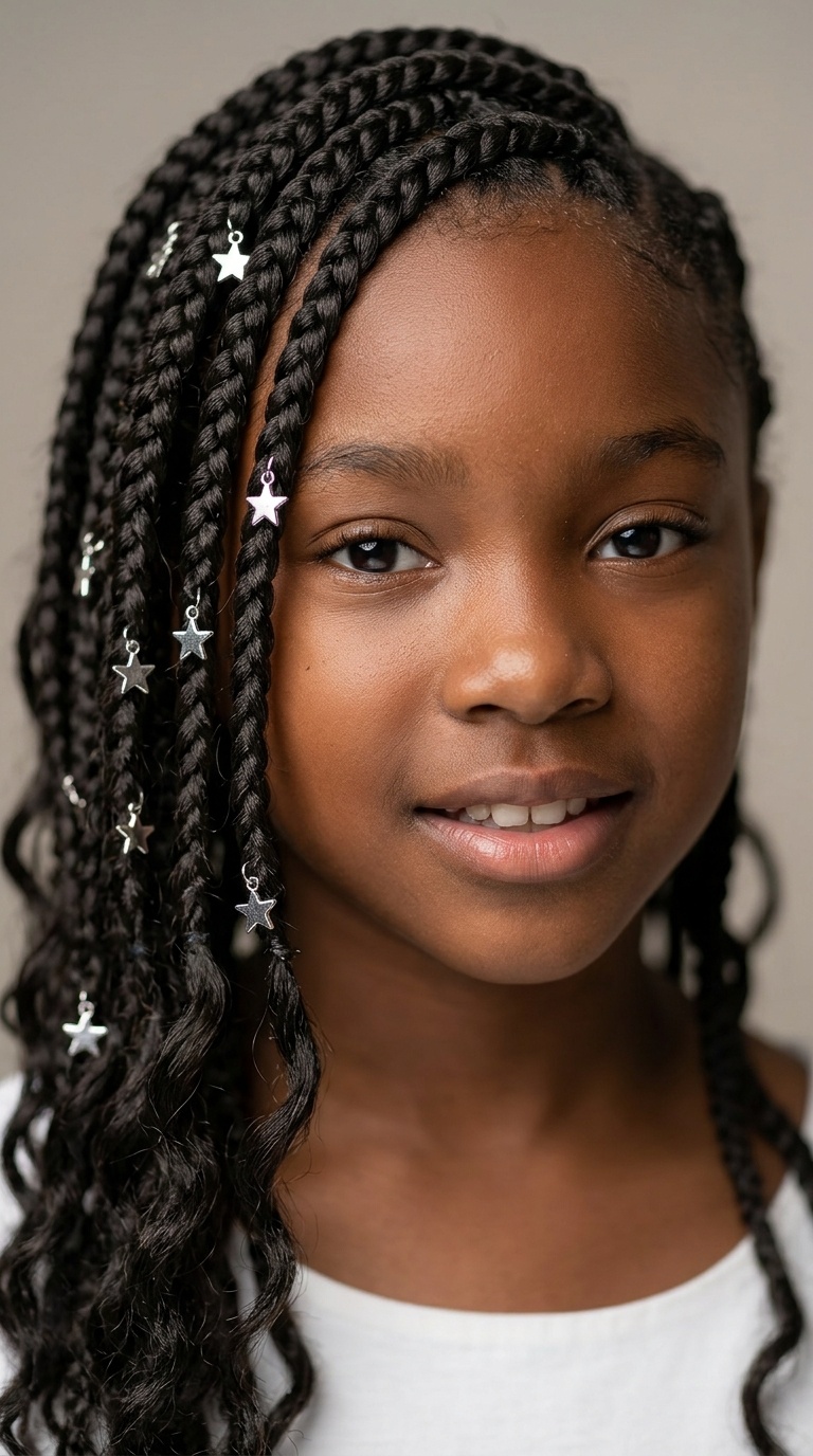 Side-Swept Goddess Braids with Star Charms