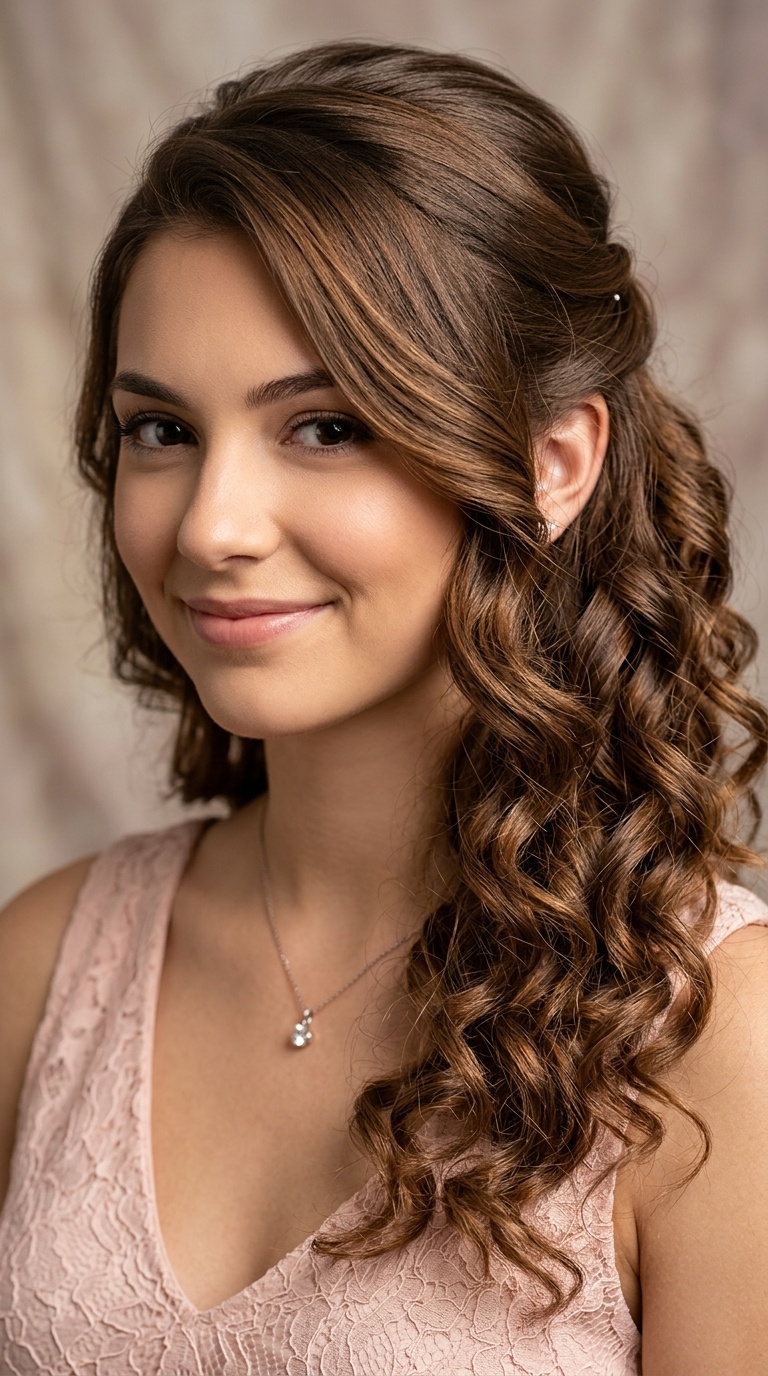 Side-Swept Half-Up with Curls