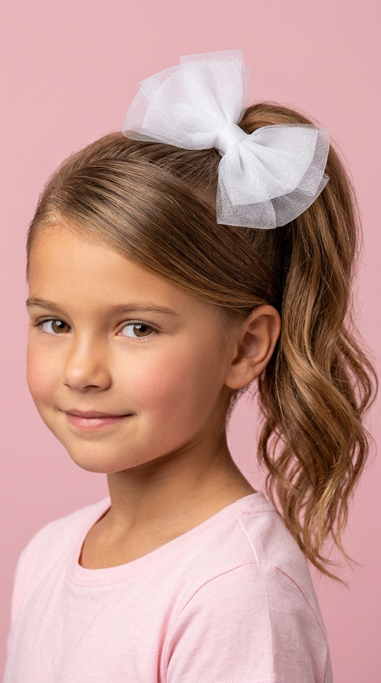Side-Swept High Pony with Tulle Bow