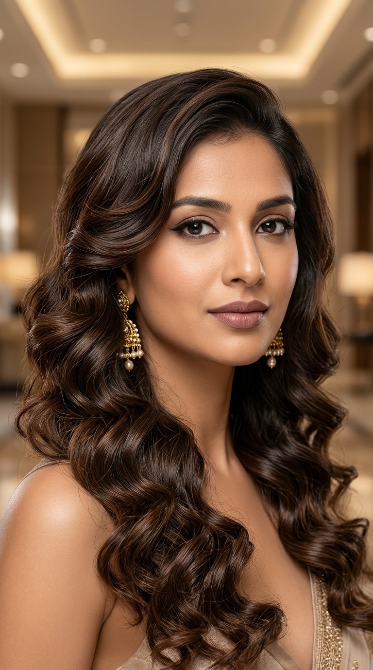 Side-Swept Hollywood Curls