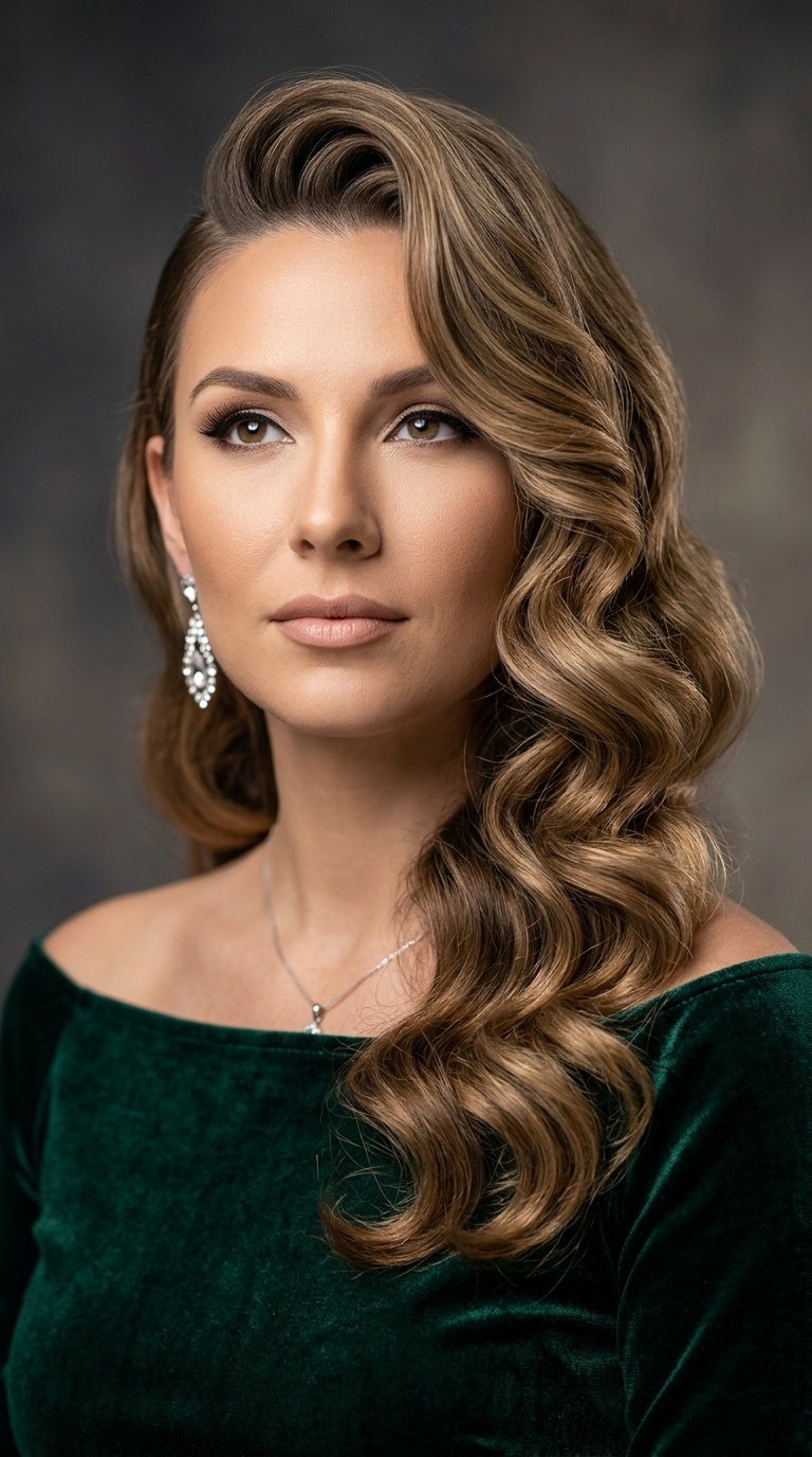 Side-Swept Hollywood Curls