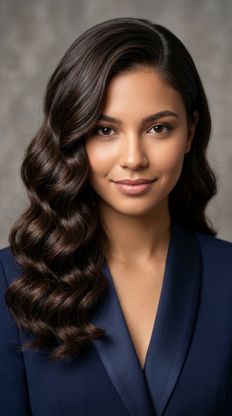 Side-Swept Hollywood Curls