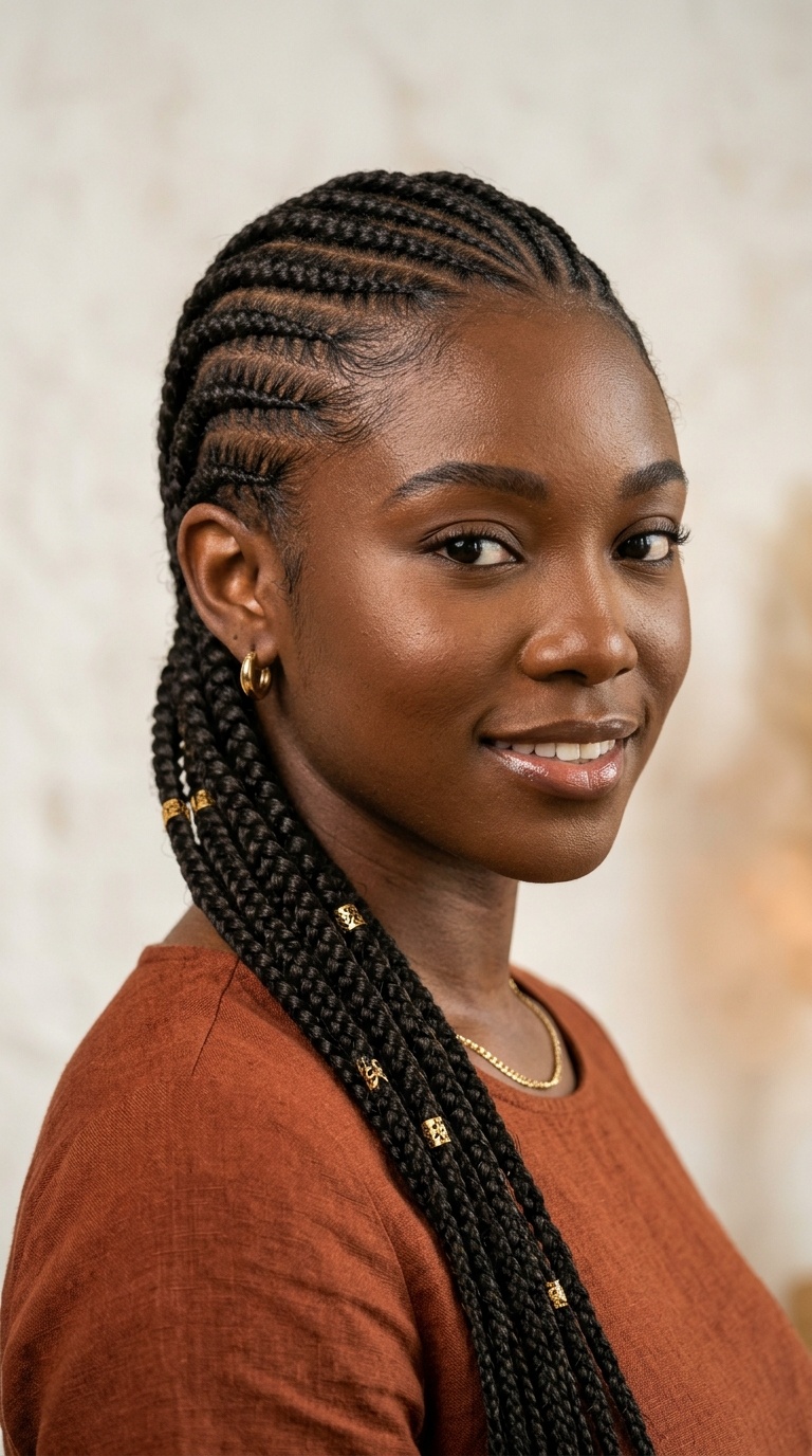 Side-Swept Lemonade Cornrows