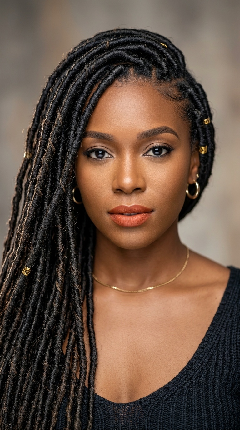 Side-Swept Long Locs