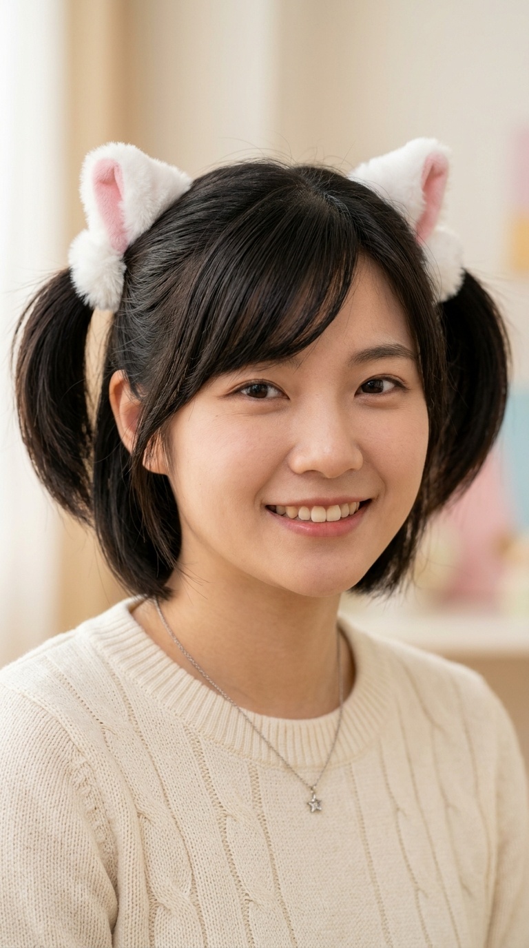 Side-Swept Pigtails with Animal Ear Clips