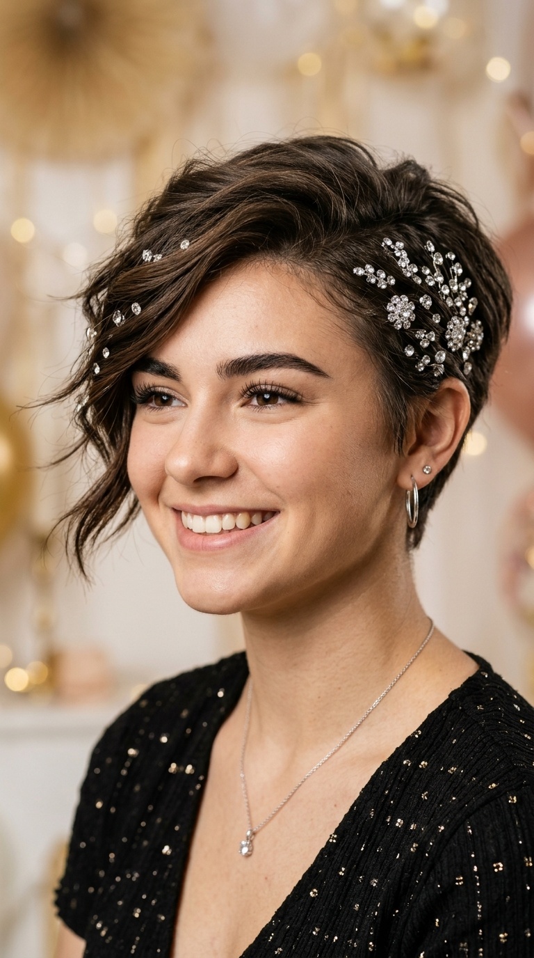 Side-Swept Pixie with Crystal Clusters