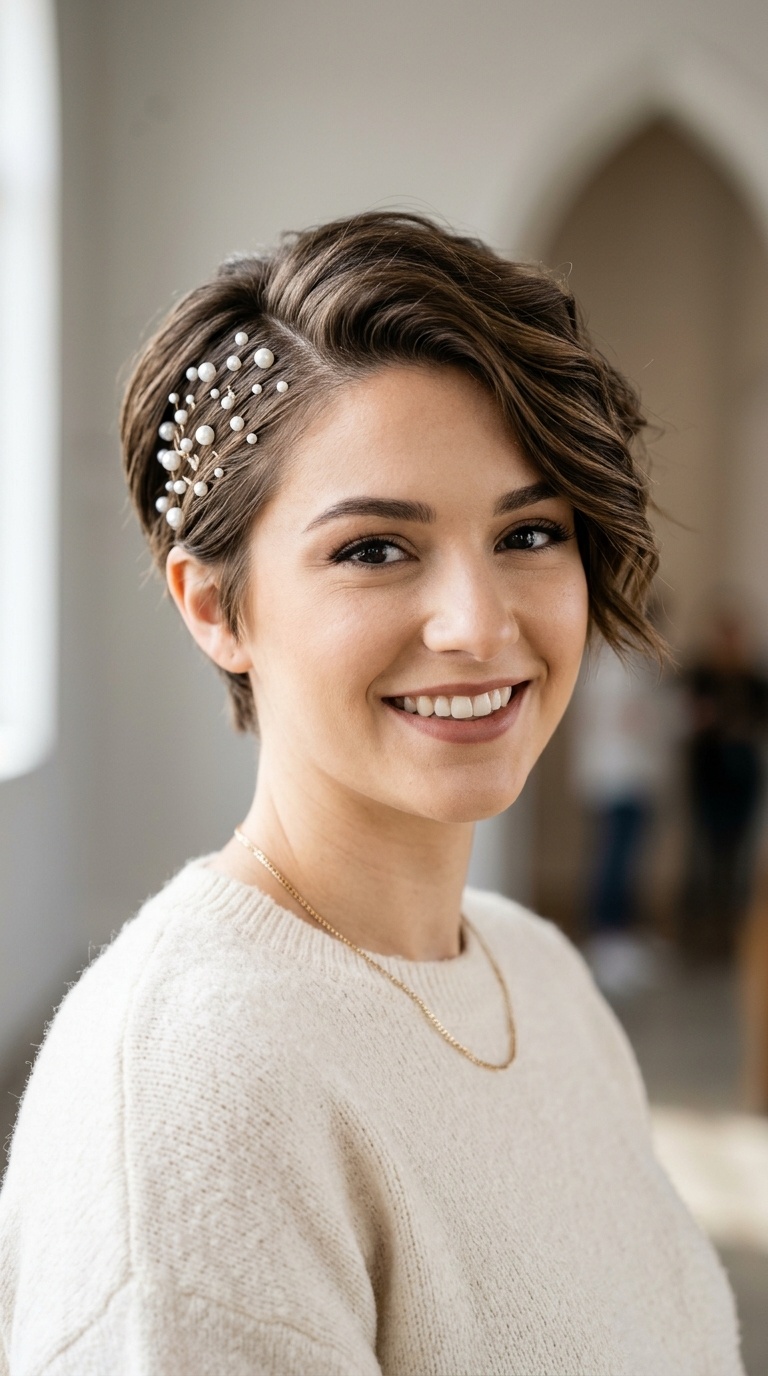 Side-Swept Pixie with Pearl Pins