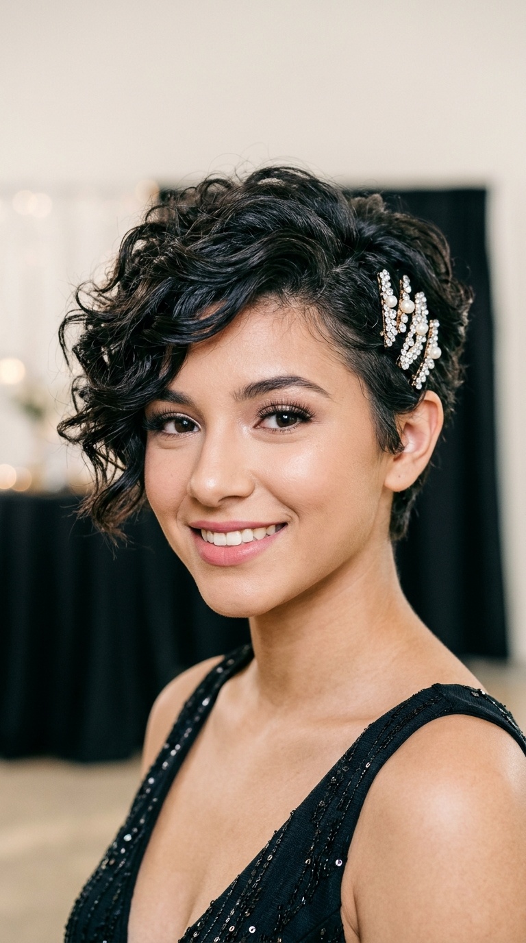 Side-Swept Pixie with Rhinestone Clips